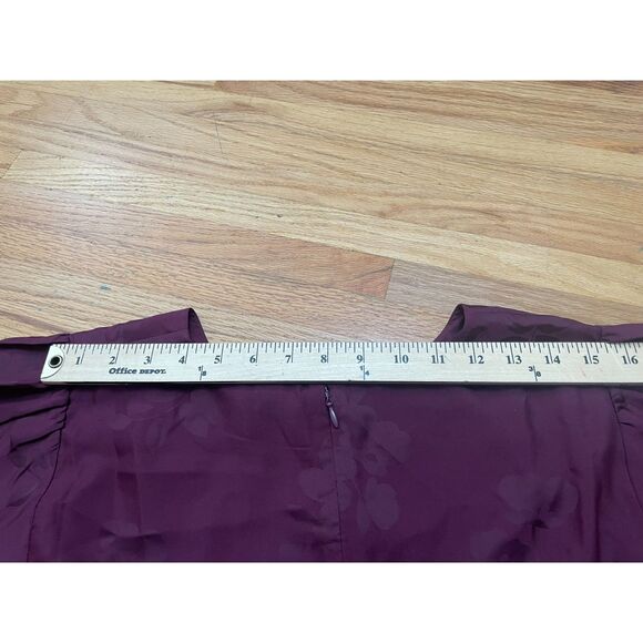 Ann Taylor Women's Dress Fit & Flare Jacquard Flutter Sleeve 18 Maroon Floral - Picture 10 of 11